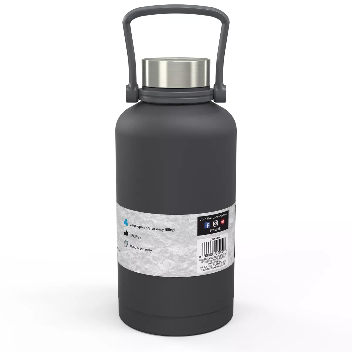 Zak Designs! 64oz Double Wall Stainless Steel Growler - Dark Gray