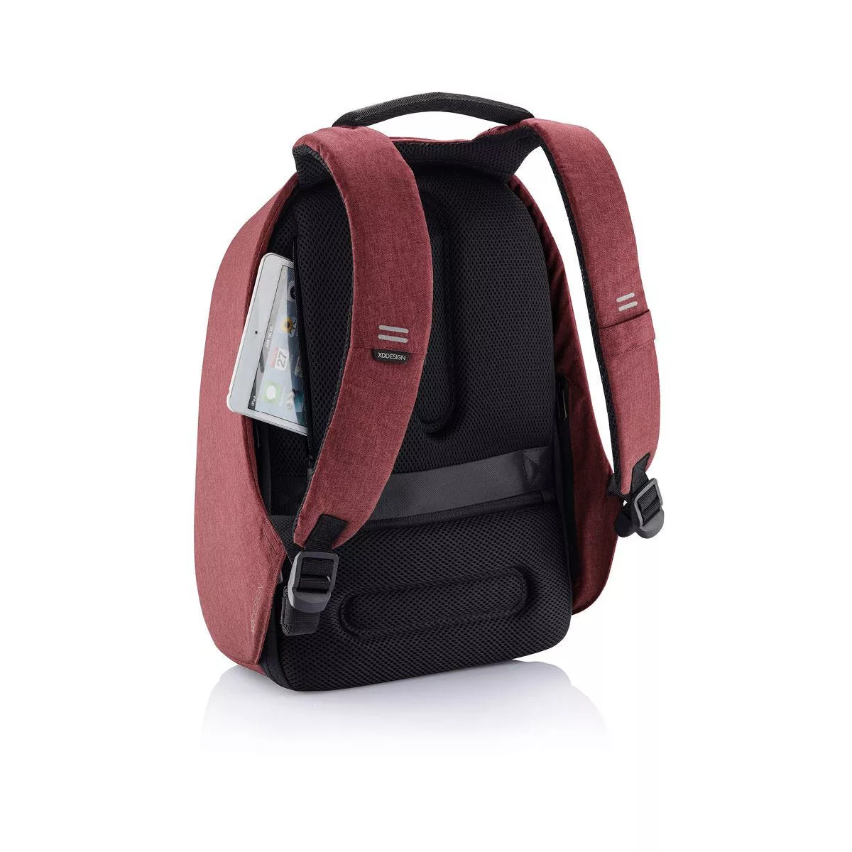 XD Design Bobby Hero Regular Anti Theft Waterproof Travel Laptop Backpack with Integrated USB Charging Port and Sunglasses Holder, Red