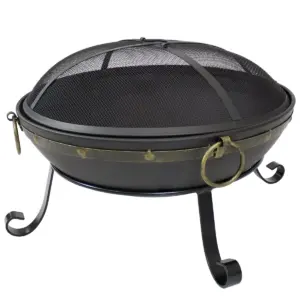 Sunnydaze Outdoor Camping or Backyard Steel Victorian Fire Pit Bowl with Handles and Spark Screen - 25