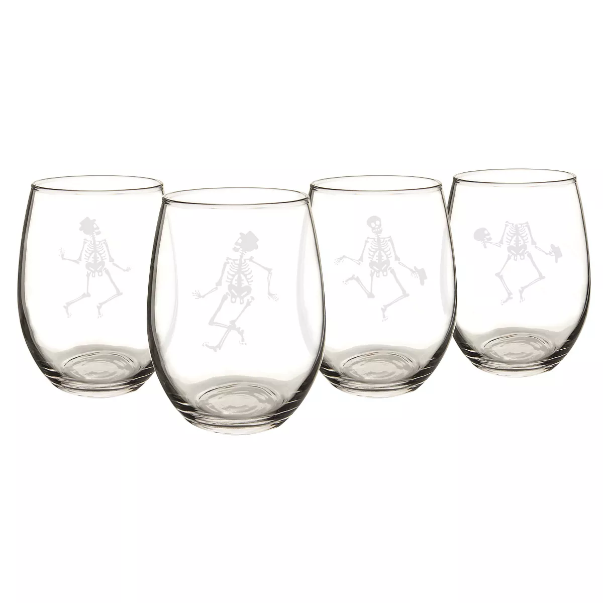 Halloween Skeleton Stemless Wine Glasses - 4ct