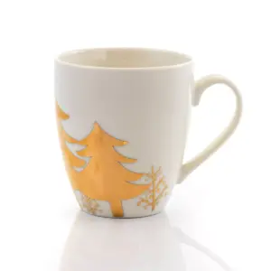 Gibson Home 4 Piece Holiday Gold 20 Ounce Fine Ceramic Mug Set with Assorted Designs