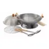 Norpro 10 Piece 14 Inch Carbon Steel Stir Fry Cooking Pan Wok Set with Racks, Chopstick, Turner, Ladle and Lid for Gas and Electric Stove