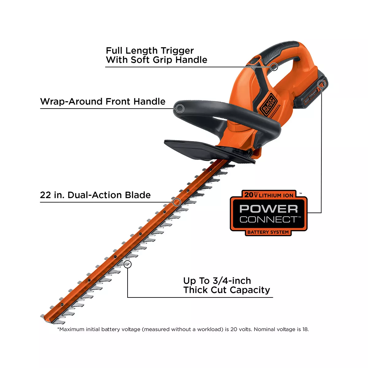 Black & Decker LHT2220 20V MAX Cordless Lithium-Ion 22 in. Dual Action Electric Hedge Trimmer