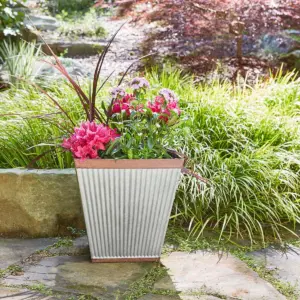 Southern Patio HDR-046851 16 Inch Square Rustic Resin Indoor Outdoor Garden Planter Urn Pot for Flowers, Herbs, and Flowers