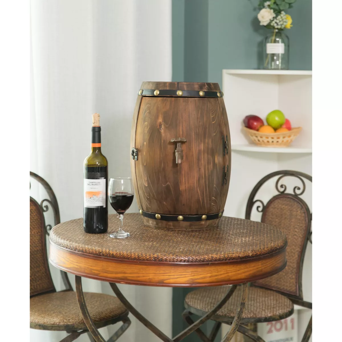 Vintiquewise Wooden Barrel Shaped Vintage Decorative Wine Storage Rack