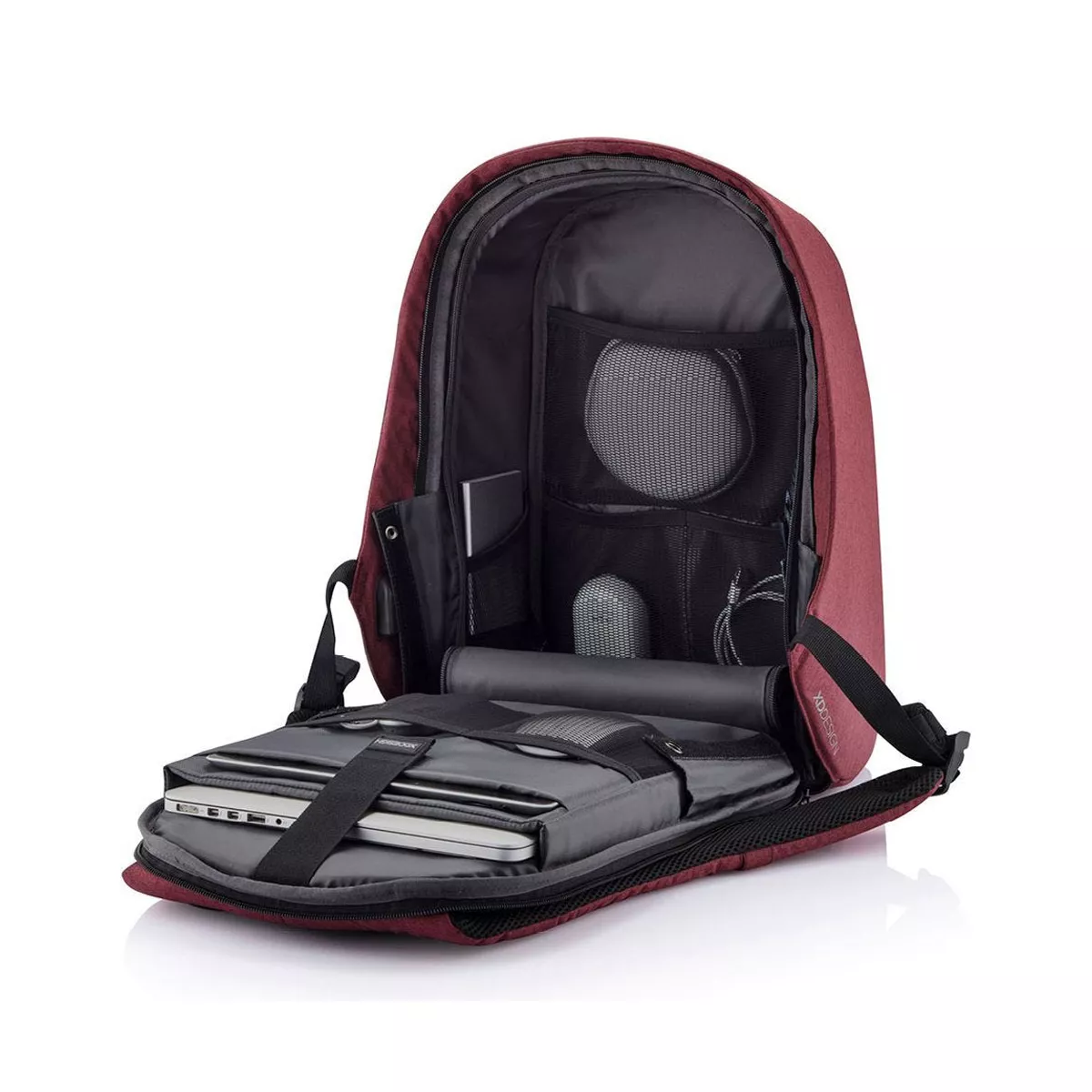 XD Design Bobby Hero Small Anti Theft Travel Eco Friendly Laptop Backpack with USB Port, RFID Protected Pockets, and Hidden Zippers, Red