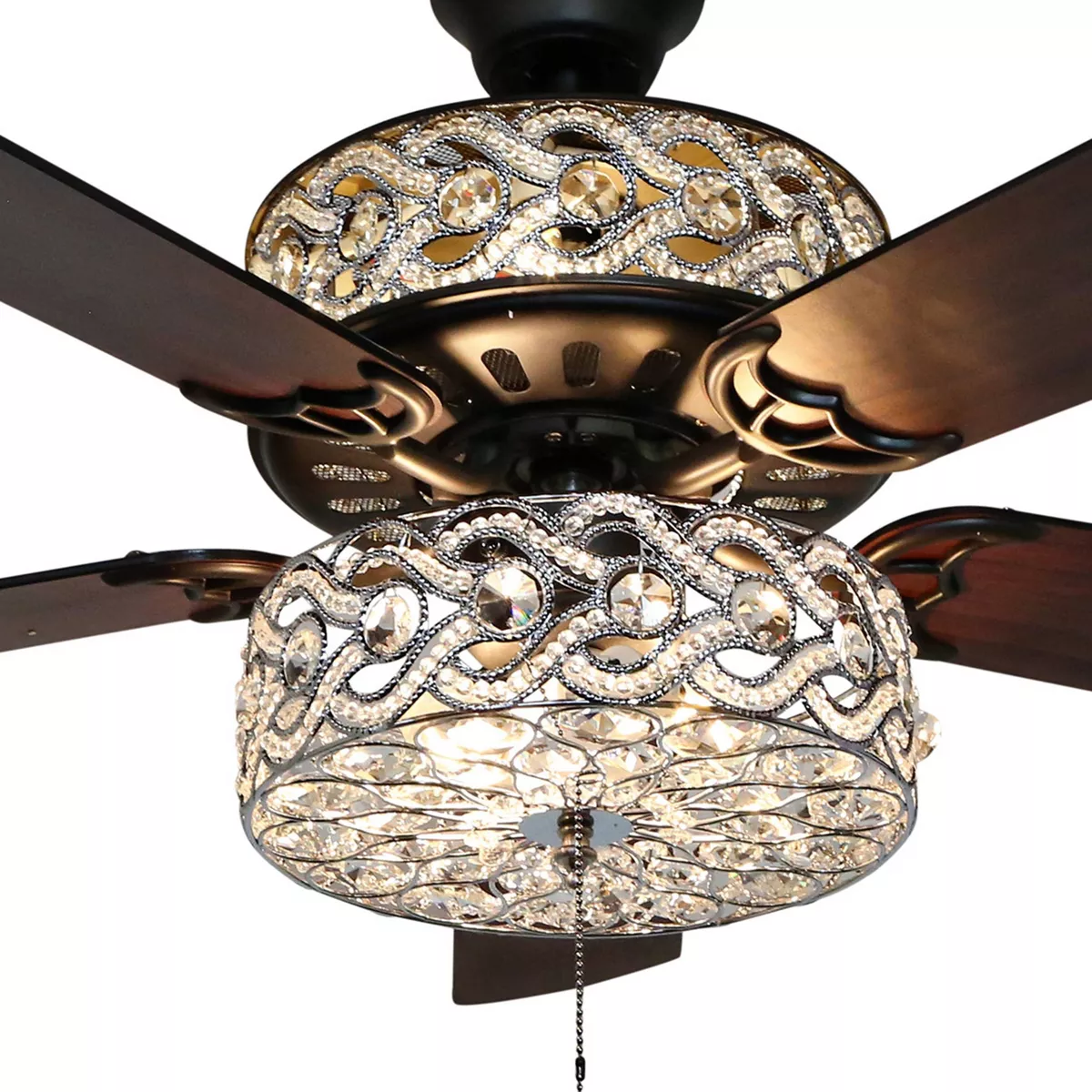 52" LED 5-Blade Olivia Double Beaded Braid Wedding Band Lighted Ceiling Fan - River of Goods