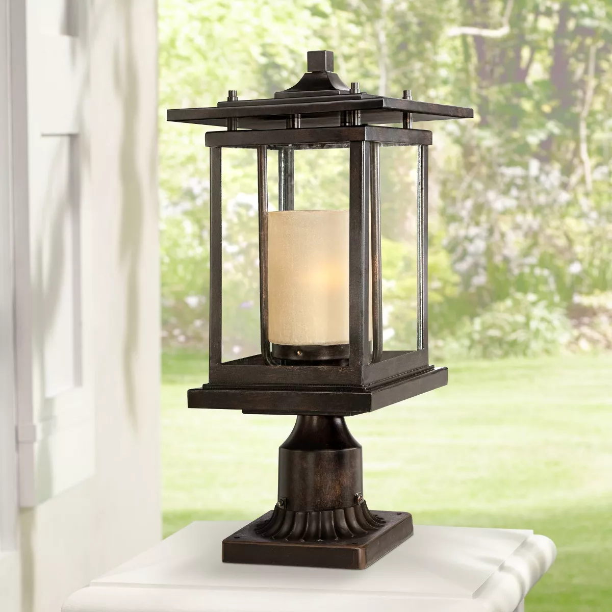 Franklin Iron Works Modern Outdoor Post Light Bronze Pagoda 17