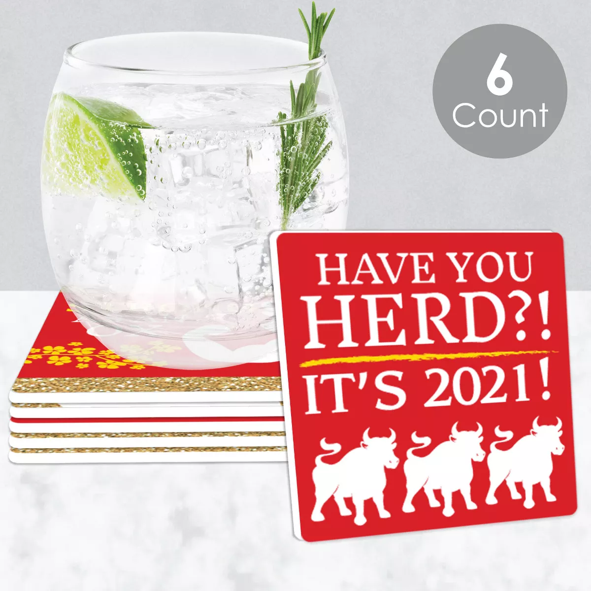 Big Dot of Happiness Chinese New Year - Funny 2021 Year of the Ox Decorations - Drink Coasters - Set of 6