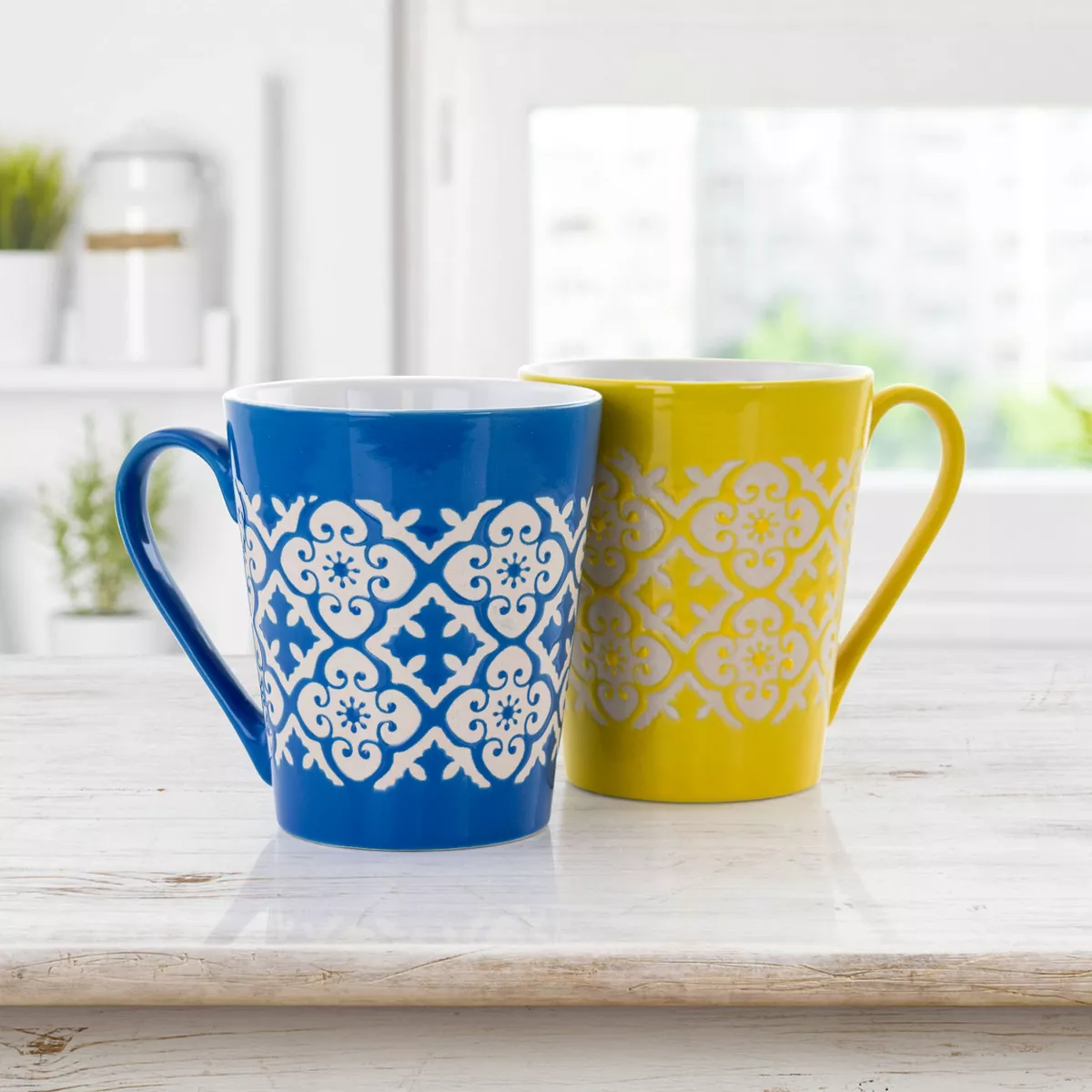 Gibson Home Windcrest 3 Piece 12.5 Ounce Cone Shaped Stoneware Cup Set in Assorted Colors