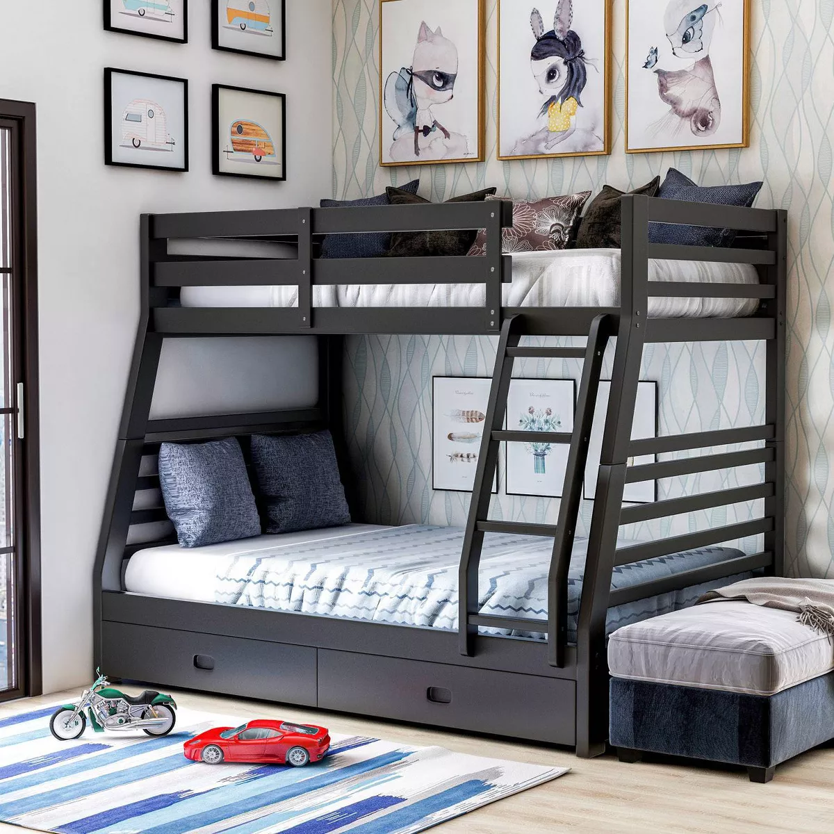 Twin Over Full Kids' Emma Bunk Bed Black - ioHOMES