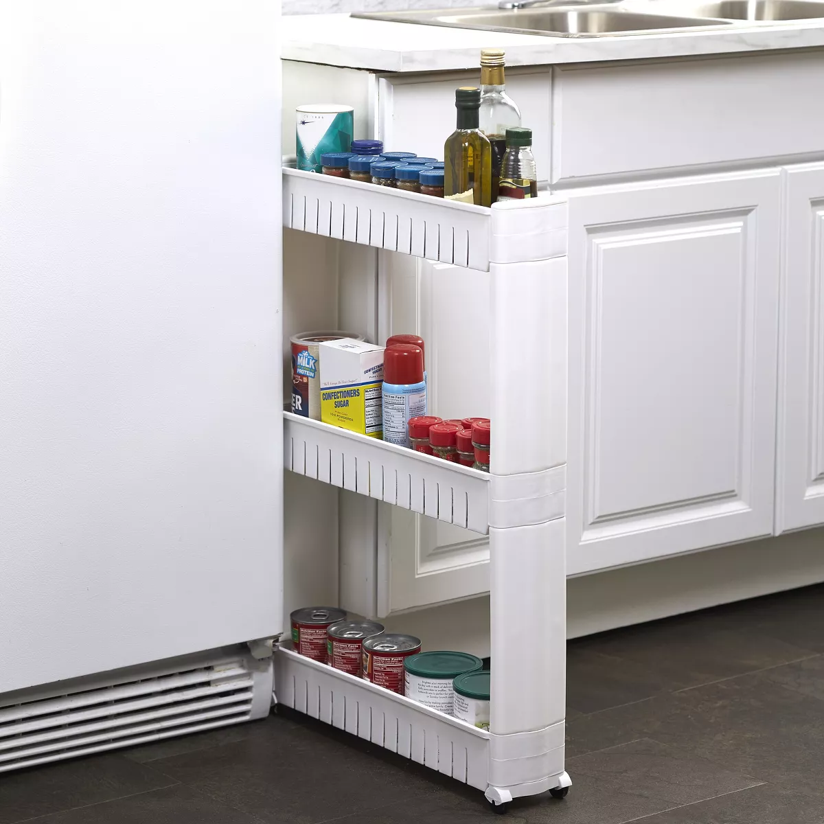 Lakeside 3-Tier Rolling Slim Cart for Tight Indoor Spaces - Compact Kitchen Storage