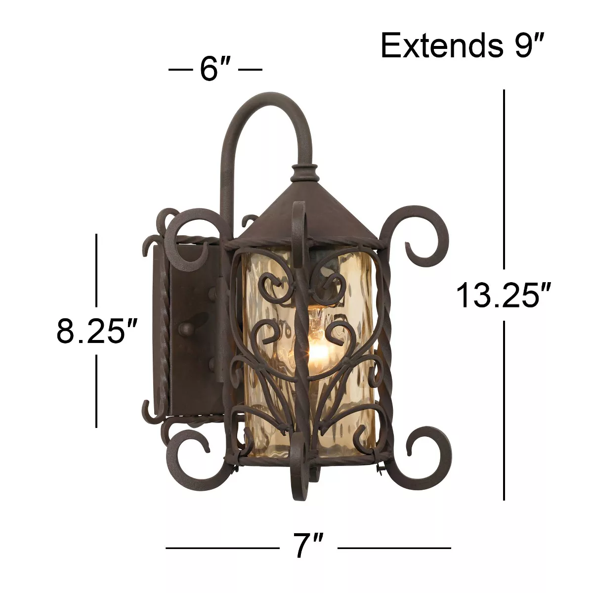 John Timberland Rustic Outdoor Wall Light Fixture Dark Walnut Iron Scroll 13 1/4