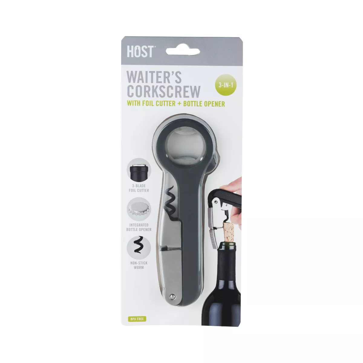 3 in 1 Corkscrew Bottle Opener Foil Cutter by HOST