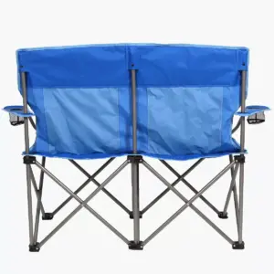 Kamp-Rite KAMPCC356 Outdoor Camping Furniture Beach Patio Sports 2 Person Double Folding Lawn Chair with Cup Holders, Blue