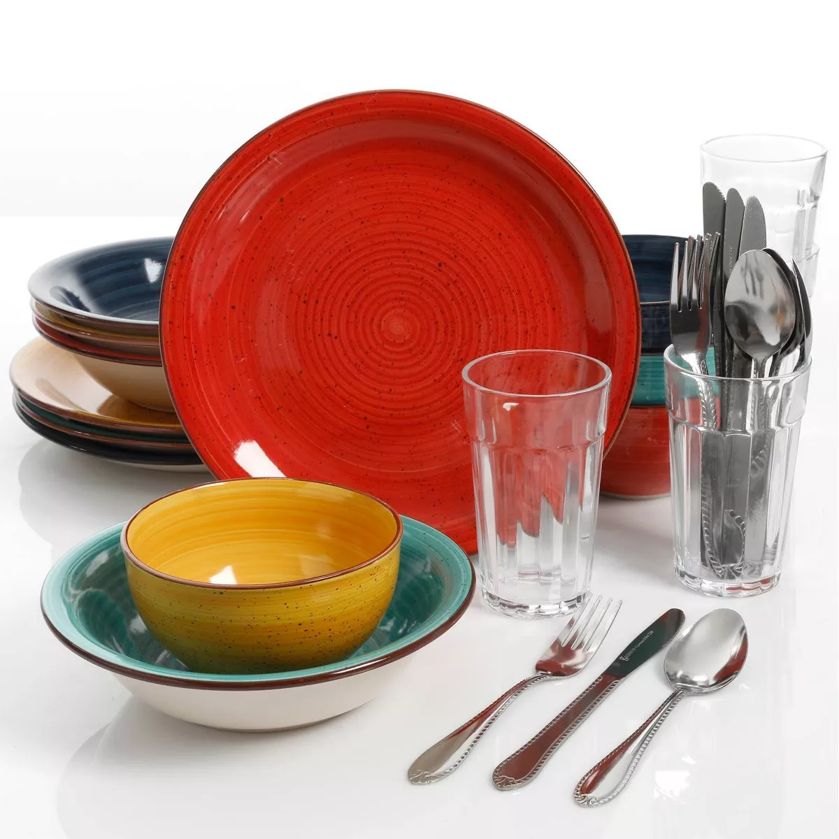 Gibson Home 28pc Stoneware Speckle Mix and Match Dinnerware Set