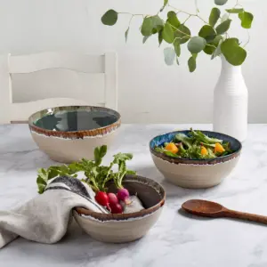 3pc Stoneware Tuscon Serving Bowl Set - Tabletops Gallery