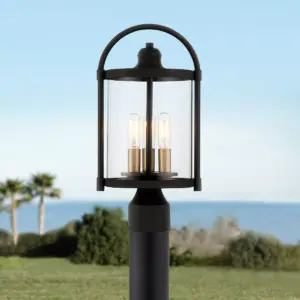 John Timberland Modern Outdoor Post Light Fixture Black Warm Brass Metal 15 3/4
