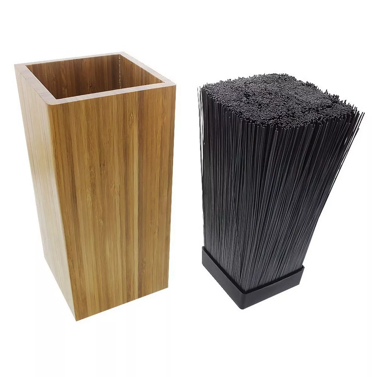 Bamboo Knife Block Stand Holder w/ Bristles for Home Restaurant Use, 8.75x4x4