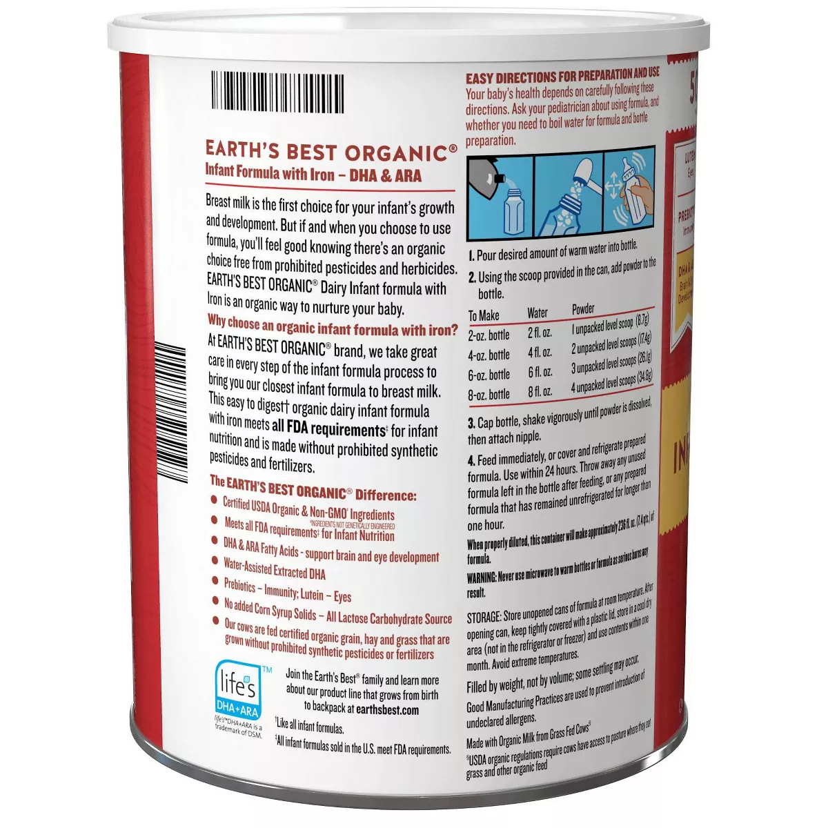 Earth's Best Organic Infant Formula with Iron Powder - 32oz
