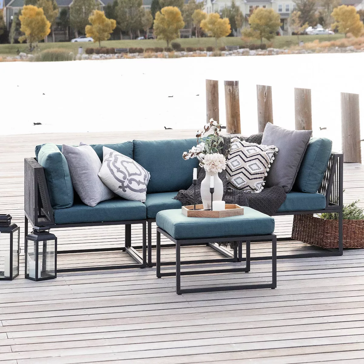 4pc Outdoor Cord Modular Sectional - Blue - Saracina Home