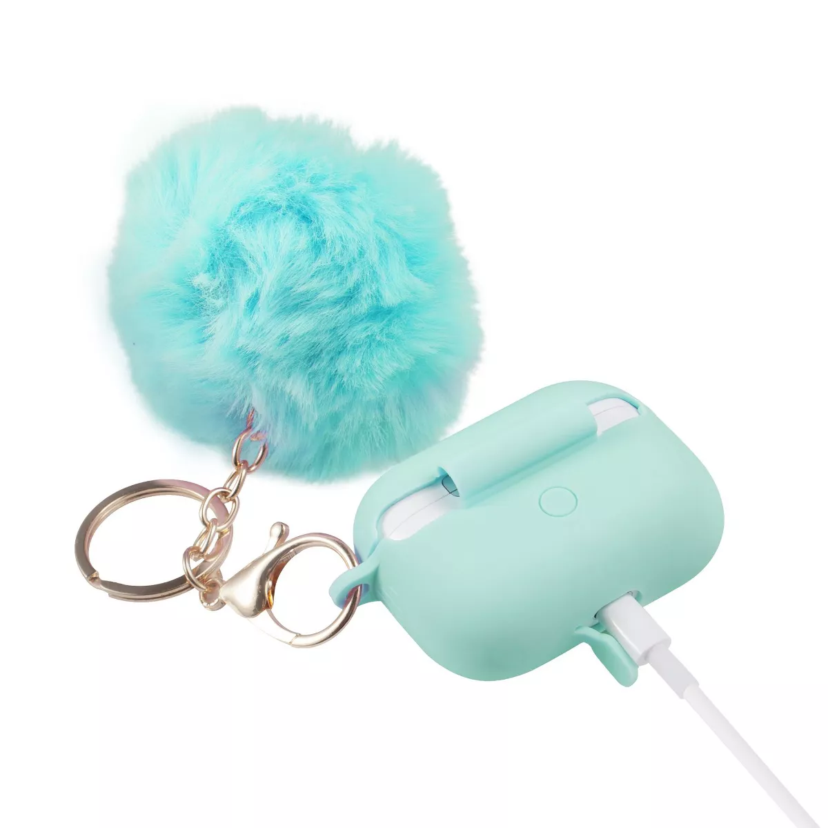 Insten Fluffy Pom Pom Case For Airpods Pro, Silicone Carry Case with Keychain & Anti-Lost Strap, Soft Touch Protective Skin Cover, Green