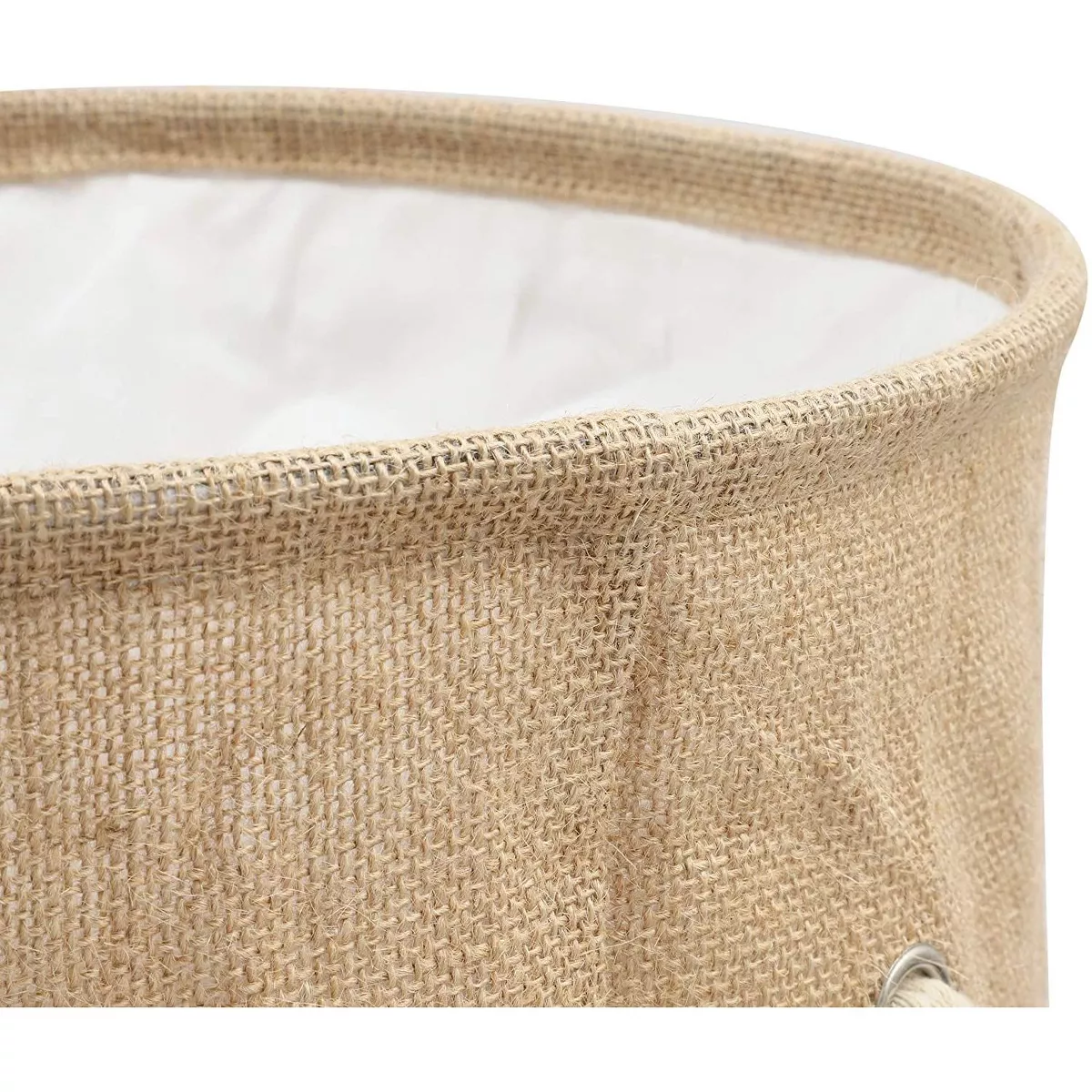 Juvale Large Collapsible Woven Jute Fabric Round Laundry Hamper, Tall Drawstring Blanket Storage Basket with Lid & Handle, Brown 13.4