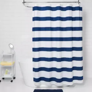 Rugby Stripe Shower Curtain White/Blue Cool - Room Essentials™