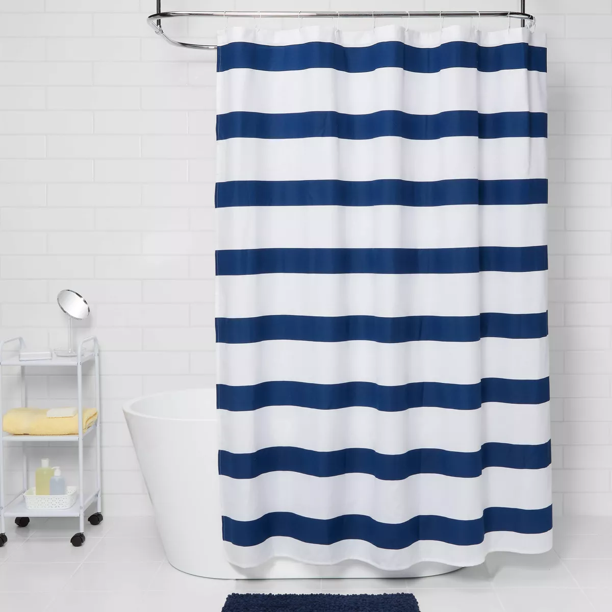 Rugby Stripe Shower Curtain White/Blue Cool - Room Essentials™