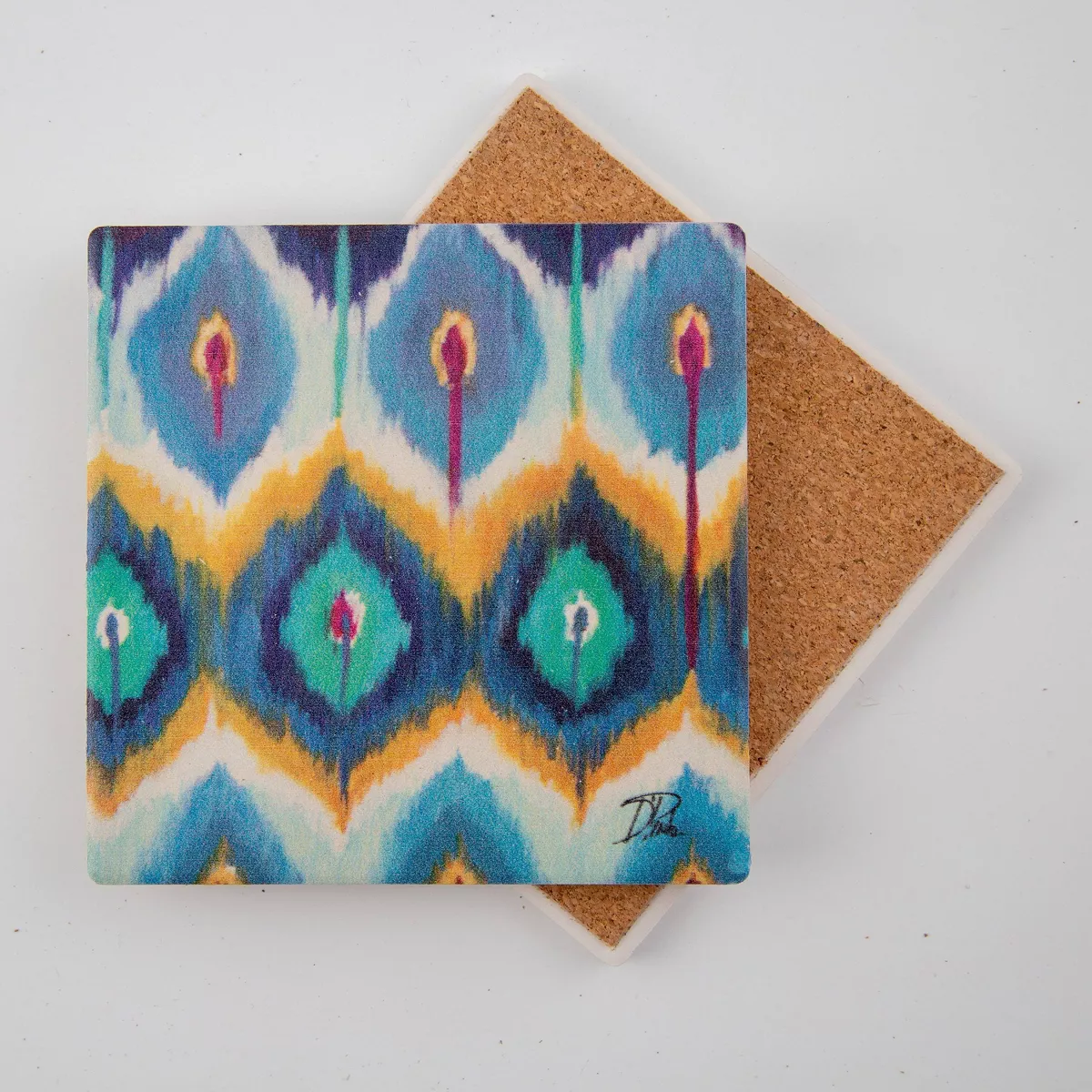 Thirstystone Peacock Ikat 4 Piece Occasions Coaster Set
