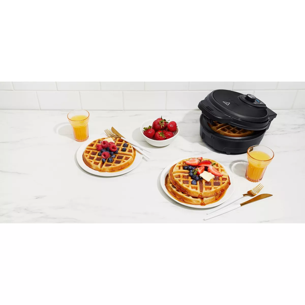 Chefman Anti-Overflow Waffle Maker Black Stainless Steel