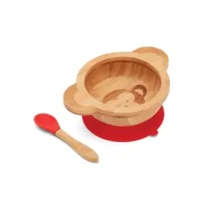 Red Rover 12oz 2pc Bamboo Kids Monkey Suction Base Dining Bowl with Spoon