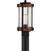 Franklin Iron Works Rustic Industrial Outdoor Post Light Fixture Black Dark Wood 13 3/4" Clear Glass Shade Exterior House Porch