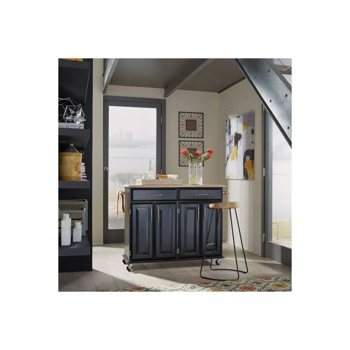 Dolly Madison Kitchen Island Cart Wood/Black/Natural - Home Styles