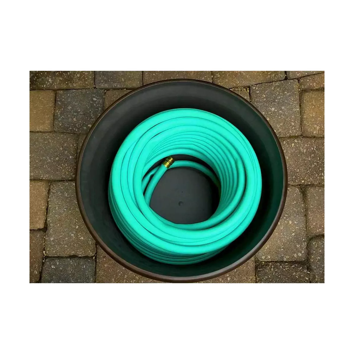 Liberty Garden 1925 Banded High Density Resin Outdoor Garden Hose Pot with Drainage for Backyard, Garden, or Home, Antique Bronze