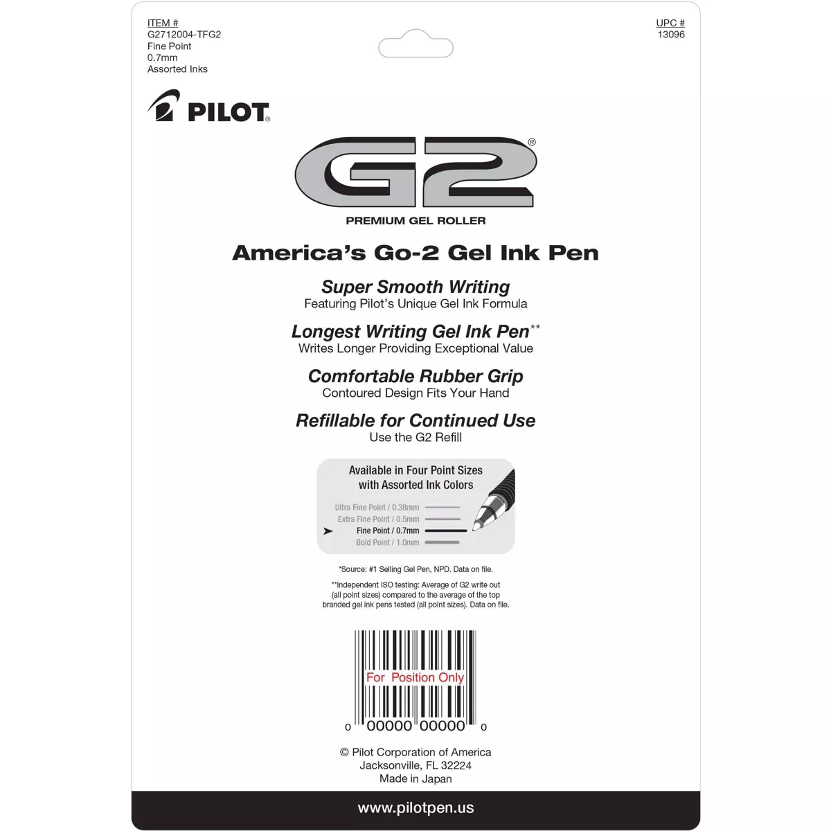 Pilot 12ct G2 Premium Retractable Gel Pens Fine Point 0.7mm