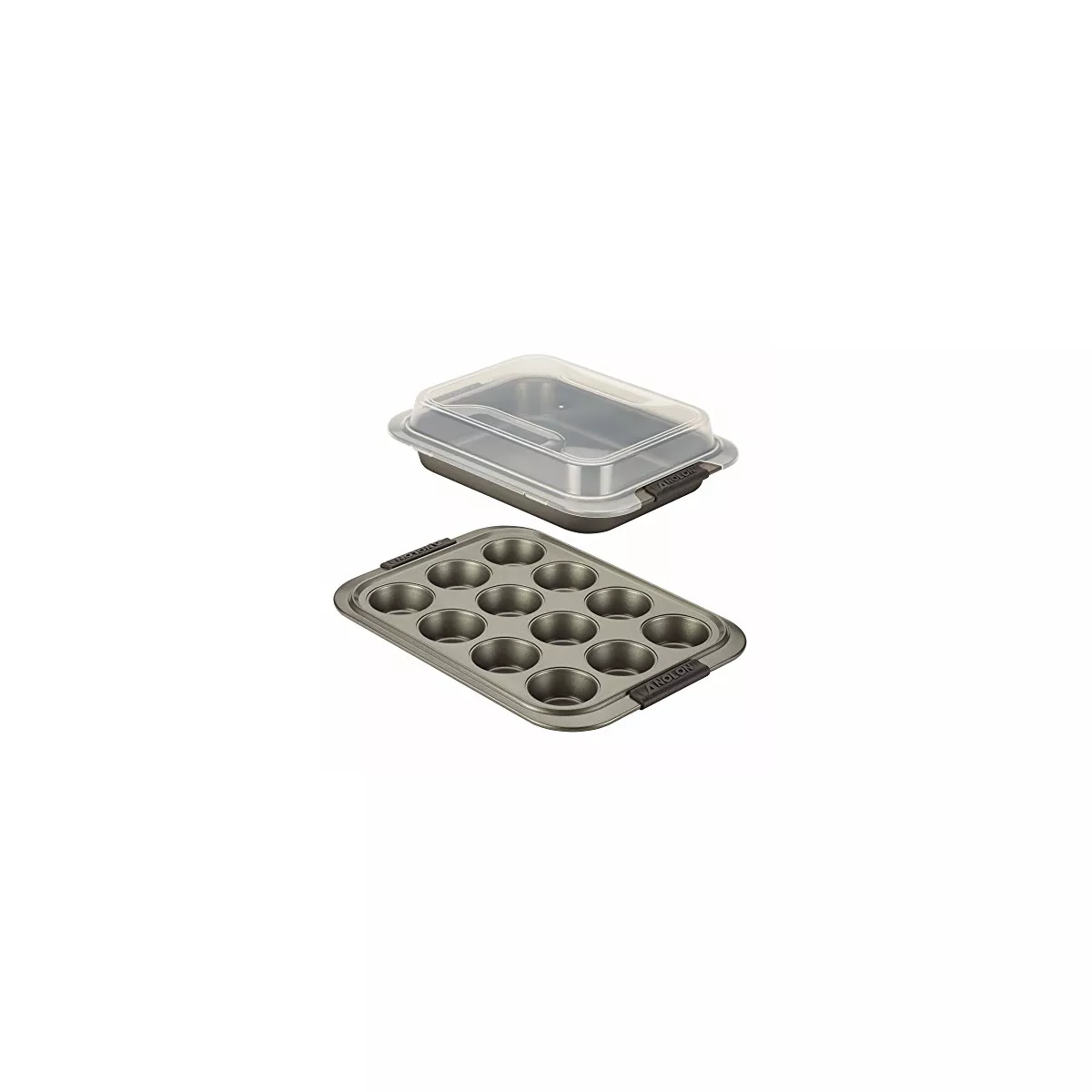 Anolon Advanced Nonstick Bakeware Set includes Nonstick Baking Pan with Lid and Muffin/Cupcake Pan - 3 Piece, Gray