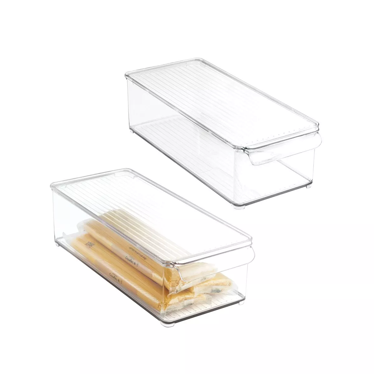 mDesign Plastic Kitchen Food Storage Bin, Lid for Pantry, Fridge, 2 Pack - Clear