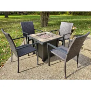 Leisure Classics Harbor Springs 50000 BTU 5 Piece Outdoor Natural Tile Top Square Propane Fire Pit Set