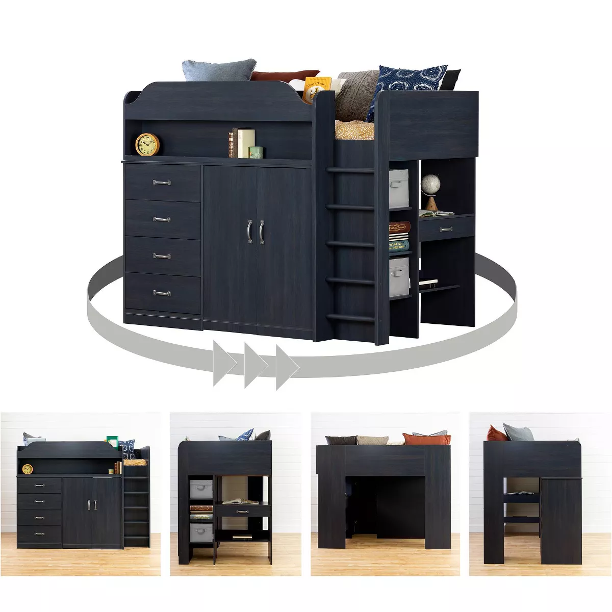 Twin Asten Loft Bed with Desk Blueberry - South Shore