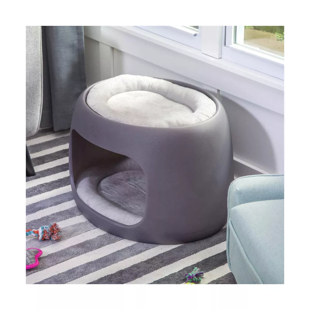Step2 Furry Friends Bunk Bed Double Level Multi Functional Small Dog and Cat Pet Bed Lounger for Animals Up to 30 Pounds, Gray