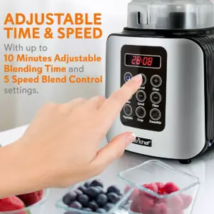 NutriChef NCBL1700 Professional Home Kitchen 5 Speed Digital Countertop Blender w/ 1.70 Liter Container, Pulse Blend and Timer for Smoothies and Soup
