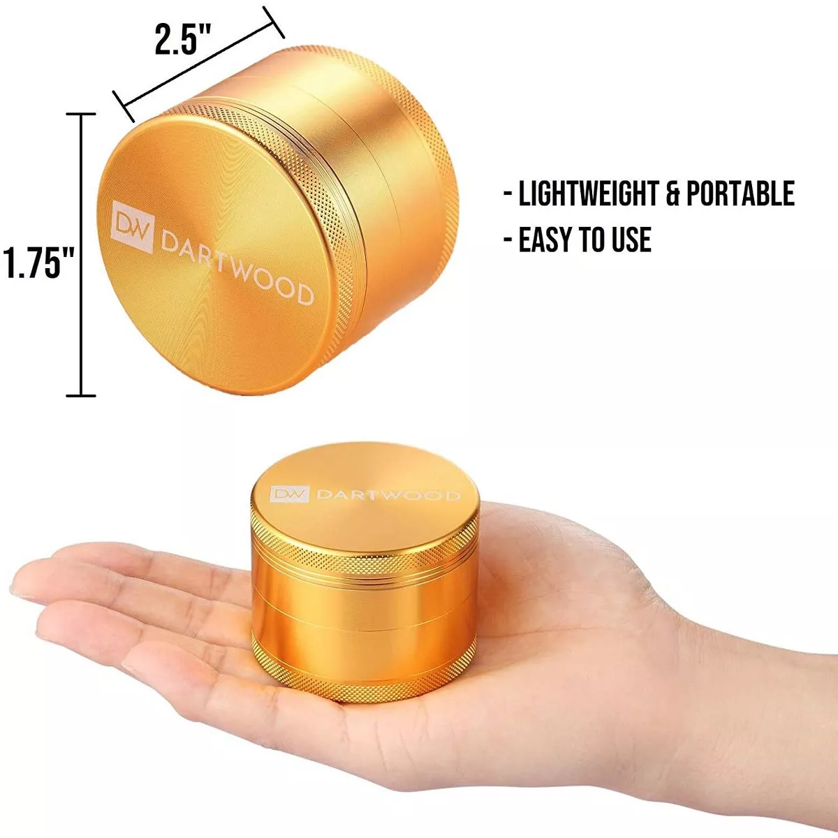 Dartwood 2.5” Aluminum Alloy Spice Herb Grinder with Pollen Scraper and Magnetic Lid