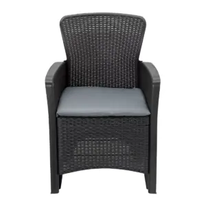 3pc Plastic Patio Conversation Set with Gray Cushions - Accent Furniture