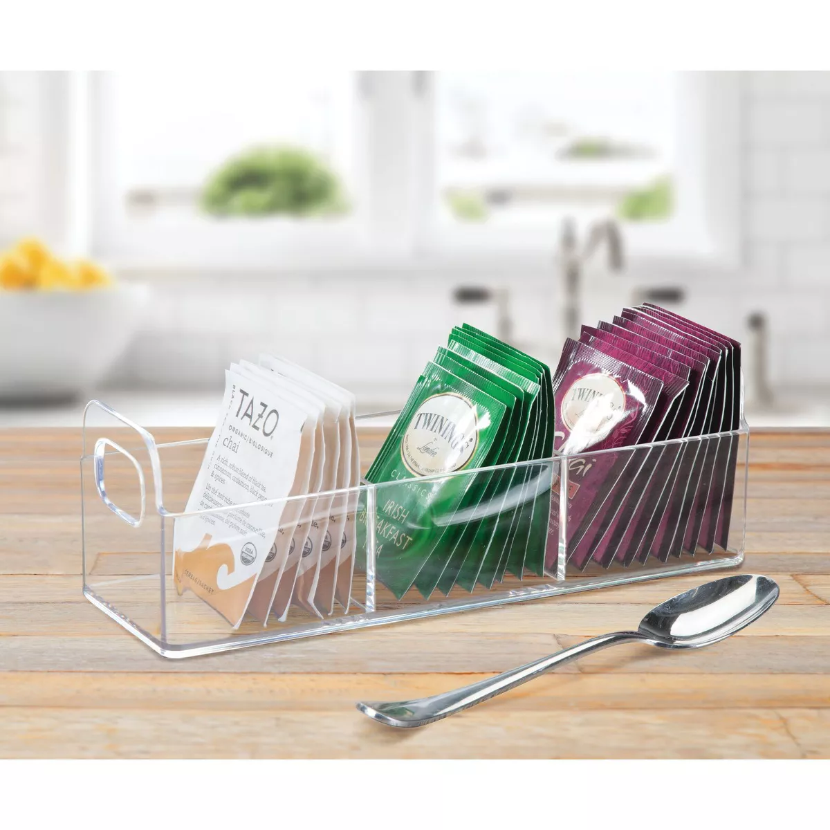 mDesign Plastic Kitchen Tea Bag Organizer Storage Caddy Holder, 4 Pack - Clear