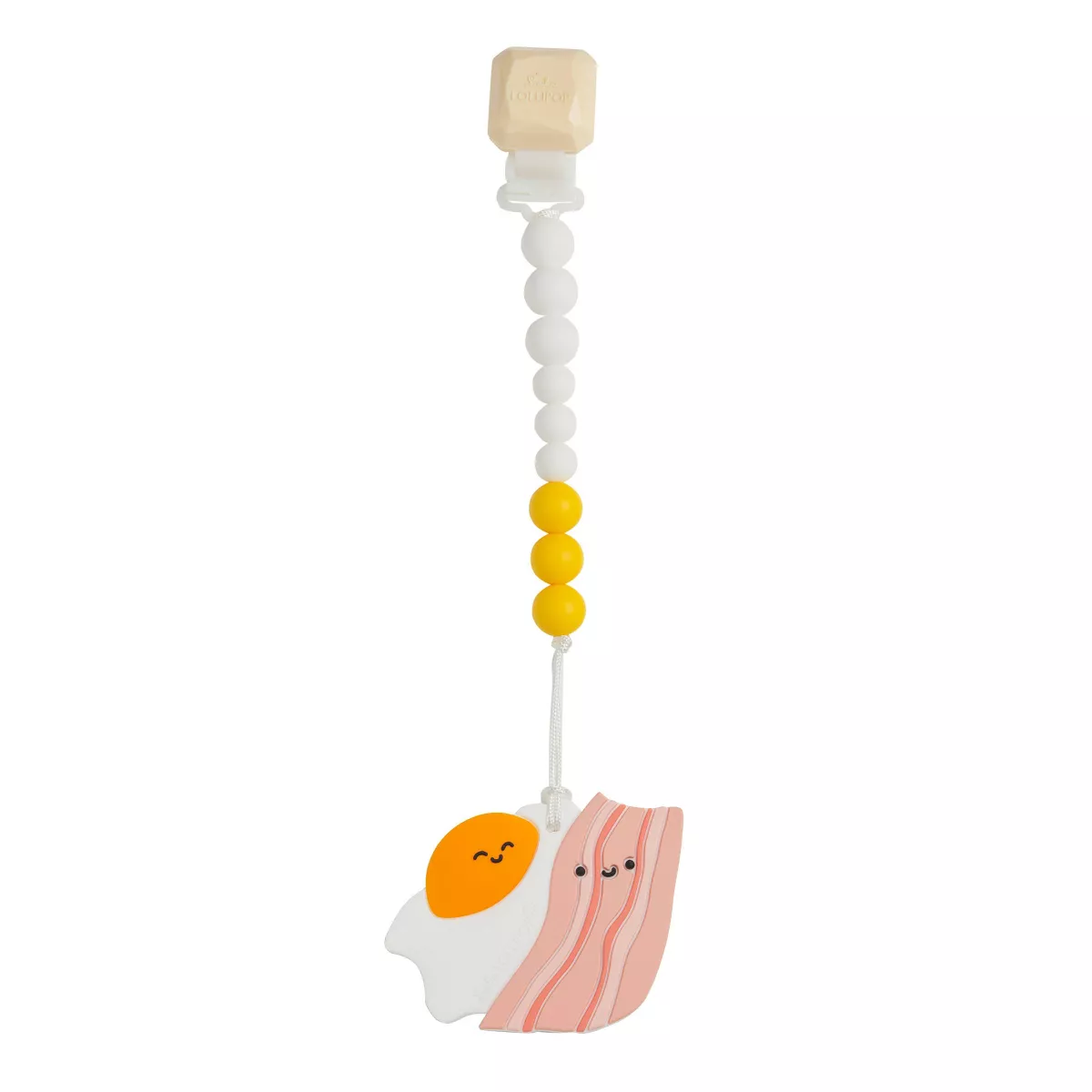 Loulou Lollipop Silicone Teether with Clip - Bacon and Egg