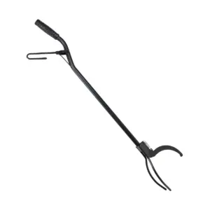 Sunnydaze Indoor/Outdoor Fireplace or Fire Pit Heavy-Duty Steel Spring Lever Firewood Log Grabber Tool - 36