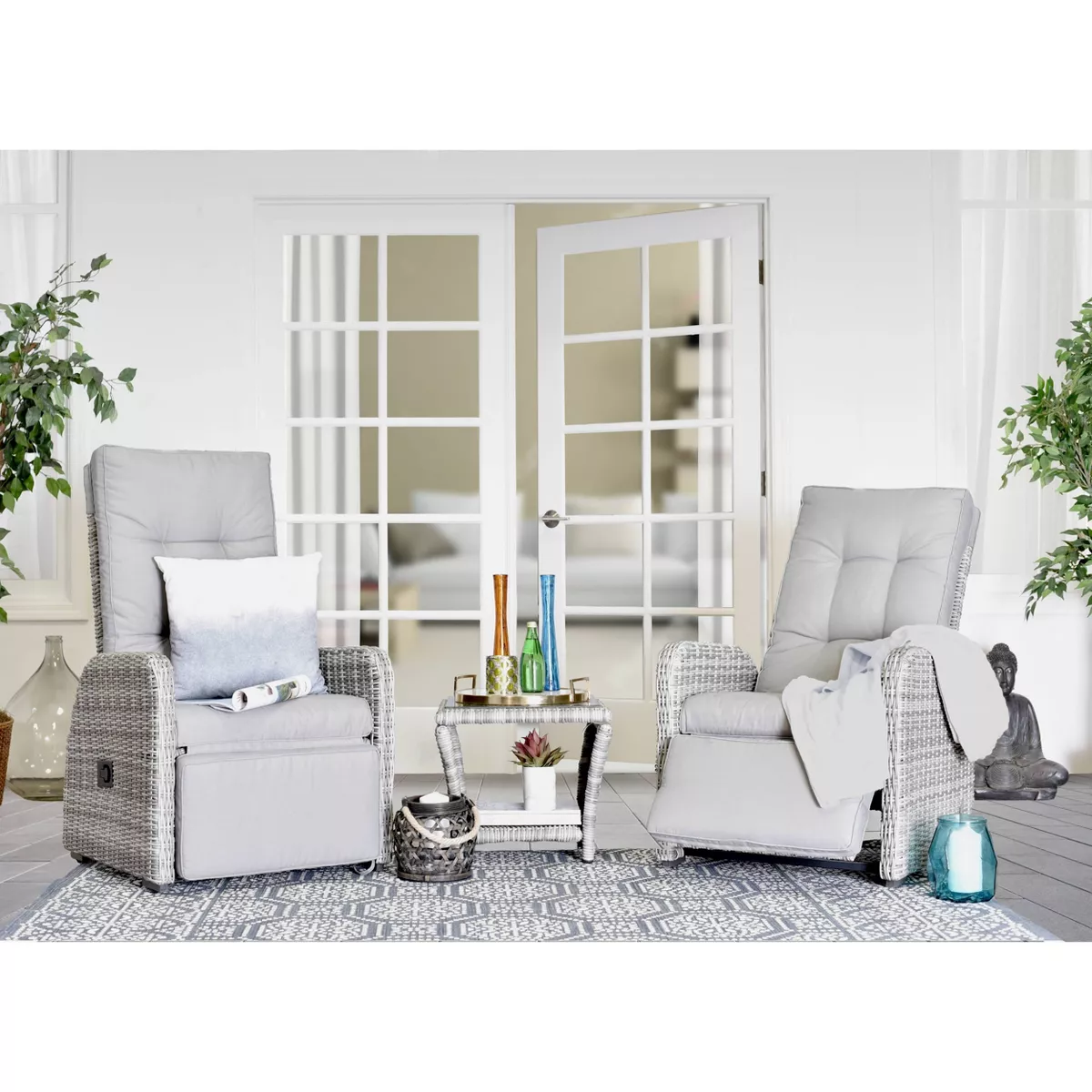 Vallauris 3pc Reclining Outdoor Patio Seating Set - Adore Decor