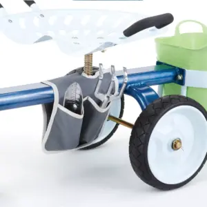 Gorilla Carts GCG-RGS Heavy-Duty Steel Rolling Lawn, Yard, and Garden Scooter Cart w/ Tool Holder and Bucket Caddy, Blue
