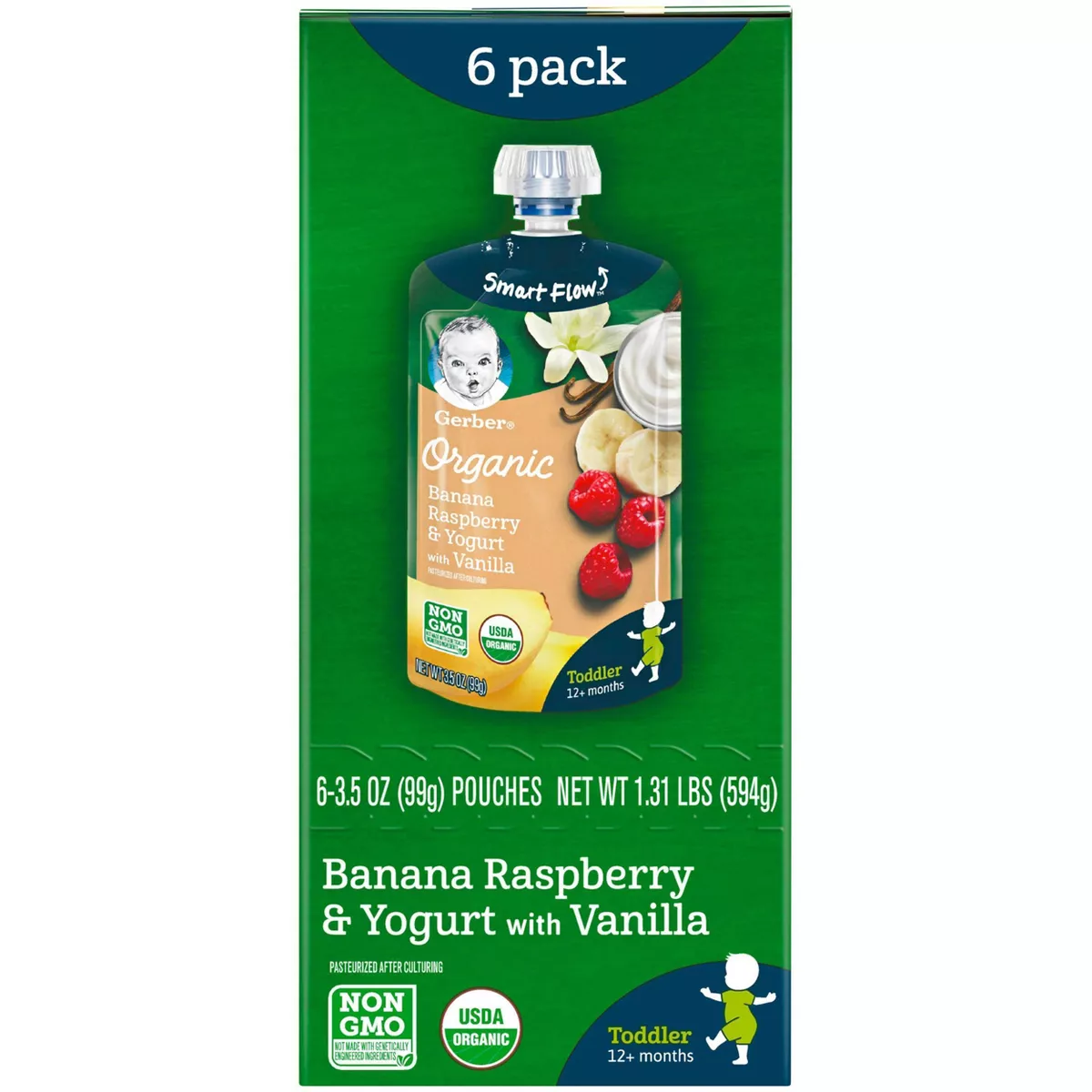 Gerber Organic Toddler Banana Raspberry & Yogurt with Vanilla Baby Food Pouch - 3.5oz
